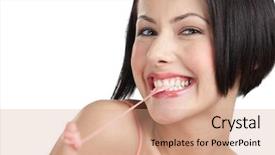  Presentation with chewing gum - Theme with pretty girl and chewing gum isolated on white background and a coral colored foreground