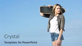  Presentation with pretty girl - Presentation theme enhanced with pretty-girl-carrying-a-skateboard background and a light blue colored foreground
