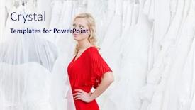  Presentation with dreams - Amazing slide deck having pretty girl examines wedding dress and dreams about happy future backdrop and a sky blue colored foreground