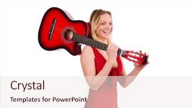  Presentation with pretty girl - Presentation design enhanced with pretty girl holding guitar isolated on white background and a sky blue colored foreground