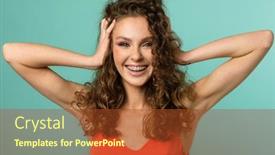  Presentation with pretty girl - Cool new PPT theme with pretty-girl-holding-her-head backdrop and a tawny brown colored foreground