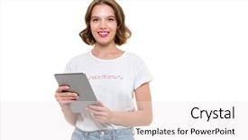  Presentation with pretty girl - PPT layouts featuring pretty girl holding tablet computer background and a white colored foreground