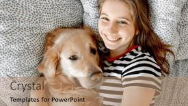  Presentation with pet - Slide deck with pretty-girl-hugging-golden-retriever background and a coral colored foreground