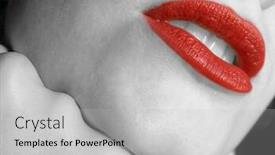  Presentation with lipstick - Theme featuring pretty girl in a fashion pose with strong red lipstick on mouth background and a light gray colored foreground