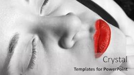  Presentation with lipstick - Colorful slide set enhanced with pretty girl in a fashion pose with strong red lipstick on mouth backdrop and a light gray colored foreground