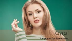  Presentation with makeup - Presentation theme featuring pretty-girl-in-a-green background and a coral colored foreground