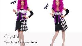  Presentation with girl mento - Beautiful slides featuring pretty-girl-in-jester-costume backdrop and a white colored foreground