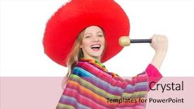  Presentation with pretty girl - Presentation featuring pretty girl in mexican poncho singing isolated on white background and a coral colored foreground