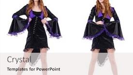  Presentation with carnival - Cool new presentation theme with pretty girl in purple carnival clothing and hat isolated on whit backdrop and a white colored foreground