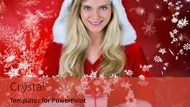  Presentation with girl design - Presentation theme enhanced with pretty girl in santa outfit holding gift against red snow flake pattern design background and a red colored foreground