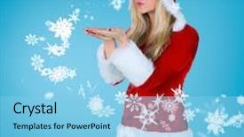  Presentation with pretty girl - Audience pleasing theme consisting of pretty girl in santa outfit blowing against blue vignette backdrop and a light blue colored foreground