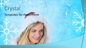  Presentation with girl design - Amazing theme having pretty girl in santa outfit holding gift against blue snow flake pattern design backdrop and a arctic colored foreground