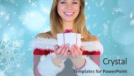 Presentation with girl design - PPT layouts consisting of pretty girl in santa outfit holding gift against blue snow flake pattern design background and a light blue colored foreground