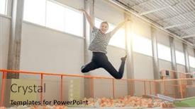  Presentation with pretty girl - Slides consisting of pretty-girl-in-trampoline-park background and a coral colored foreground