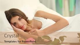  Presentation with pink rose - Slides consisting of pretty girl lying in bed with pink rose background and a coral colored foreground