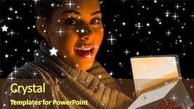  Presentation with twinkling stars - Cool new PPT layouts with pretty girl opening a glowing gift against twinkling stars backdrop and a tawny brown colored foreground