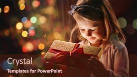  Presentation with christmas magic - Presentation design featuring pretty girl opening magic giftbox on christmas day background and a tawny brown colored foreground