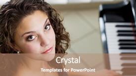  Presentation with pretty girl - PPT theme enhanced with pretty girl playing the piano background and a coral colored foreground