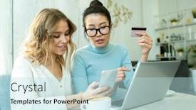  Presentation with product - PPT theme with pretty-girl-showing-her-friend background and a sky blue colored foreground