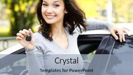  Presentation with loan car - Presentation design enhanced with pretty girl showing the car background and a light blue colored foreground