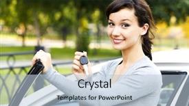  Presentation with hotel key kiosk - PPT theme with pretty girl showing the car background and a light blue colored foreground