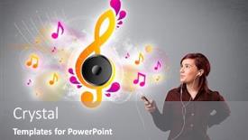  Presentation with music singing - Colorful presentation theme enhanced with pretty-girl-singing-and-listening and a gray colored foreground