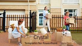  Presentation with pretty girl - Slide deck having front of house sorting background and a coral colored foreground