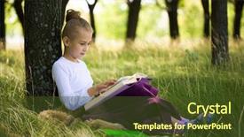  Presentation with girl reading - Amazing presentation having pretty girl sitting under tree and reading at summer in a park backdrop and a tawny brown colored foreground