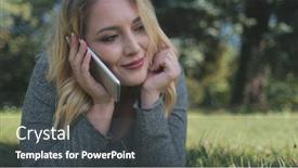  Presentation with green lawn - Presentation theme consisting of pretty-girl-smartphone-talk-lie background and a dark gray colored foreground