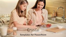  Presentation with pretty girl - Slides consisting of pretty-girl-sprinkling-ground-nuts background and a soft green colored foreground