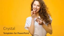  Presentation with chocolate milk - Presentation design with pretty-girl-takes-a-bite background and a gold colored foreground