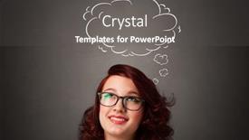  Presentation with pretty girl - PPT theme having pretty girl thinking with speech bubble above her head background and a dark gray colored foreground