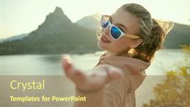  Presentation with pretty girl - PPT layouts featuring pretty-girl-tourist-stands background and a coral colored foreground