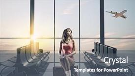  Presentation with airport vehicles - Theme enhanced with pretty girl traveler at airport background and a dark gray colored foreground