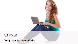  Presentation with pretty girl - Presentation design featuring pretty-girl-using-laptop-isolated background and a white colored foreground