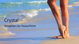  Presentation with pretty girl - Presentation theme featuring pretty girl walking in water background and a light blue colored foreground