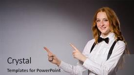  Presentation with pretty girl - Cool new PPT theme with pretty girl wearing black and white clothing isolated on gray backdrop and a light gray colored foreground