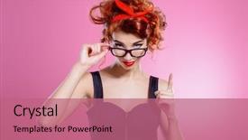  Presentation with pretty girl - Slide set consisting of pretty girl wearing in glasses background and a coral colored foreground