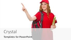  Presentation with pretty girl - Audience pleasing slide deck consisting of pretty girl with backpack isolated on white backdrop and a white colored foreground