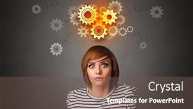  Presentation with pretty girl - PPT theme enhanced with pretty-girl-with-brainstorming-concept background and a tawny brown colored foreground