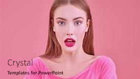  Presentation with pretty girl - PPT layouts consisting of pretty-girl-with-bright-makeup background and a coral colored foreground