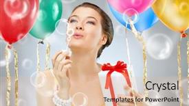  Presentation with hotair balloons - Amazing PPT layouts having pretty girl with color balloons backdrop and a lemonade colored foreground