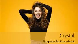  Presentation with curly hair - Presentation theme having pretty-girl-with-curly-hair background and a gold colored foreground