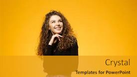  Presentation with pretty girl - Cool new presentation theme with pretty-girl-with-curly-hair backdrop and a gold colored foreground