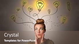  Presentation with solutions - Beautiful PPT layouts featuring pretty-girl-with-draw-bulbs backdrop and a violet colored foreground