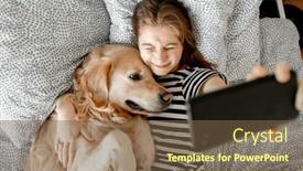  Presentation with cell - Slide set with pretty-girl-with-golden-retriever background and a tawny brown colored foreground