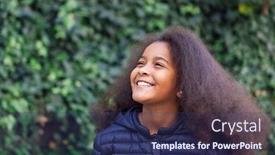  Presentation with afro hair salon - Audience pleasing theme consisting of pretty girl with long afro hair in the garden with a blue coat backdrop and a navy blue colored foreground