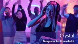  Presentation with sounds - PPT layouts featuring pretty-girl-with-long-blond background and a navy blue colored foreground