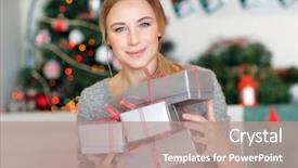  Presentation with christmas presents - Slides with pretty girl with many gift background and a coral colored foreground