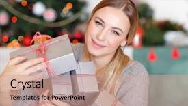  Presentation with gift of love - Audience pleasing slides consisting of pretty girl with many gift backdrop and a coral colored foreground